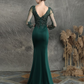 Mermaid / Trumpet Prom Dresses Elegant Dress Formal Sweep / Brush Train Long Sleeve V Neck Cotton Blend with Beading