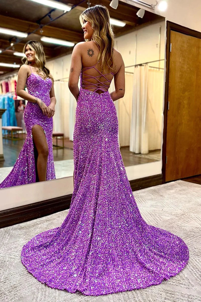 Mermaid / Trumpet Prom Dresses Sparkle & Shine Dress Wedding Guest Party Wear Floor Length Sleeveless Spaghetti Strap Sequined