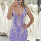 Purple Mermaid V Neck Long Sparkly Prom Dress With Sequins Sexy