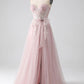 A Line Strapless Tulle Prom Dress Off Shoulder Long With Bow(s)