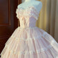 Pink Strapless Layers Tulle Long Party Dress Glam Prom Dress Formal Gown Off Shoulder