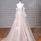 Tulle Lace Sweetheart Neck Long Formal Dress A-Line Puff Sleeves Party Dress Off Shoulder