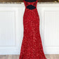 Sheath Spaghetti Straps Sequins Prom Dress with Split Front Sparkly Long