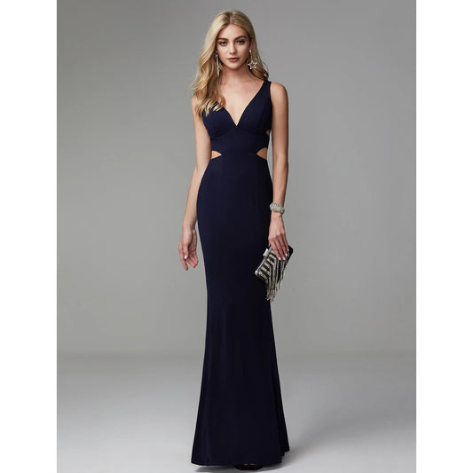 Mermaid / Trumpet Cut Out Beautiful Back Elegant Prom Formal Evening Dress V Neck Sleeveless Floor Length Spandex