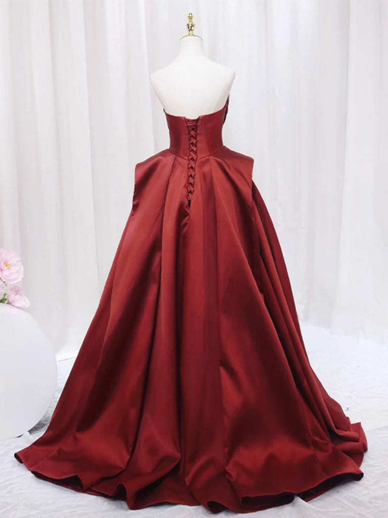 A-Line Satin Long Prom Dress Pure Color