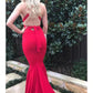 Mermaid / Trumpet Evening Gown Sexy Dress Formal Court Train Sleeveless V Neck Stretch Fabric with Strappy Pure Color