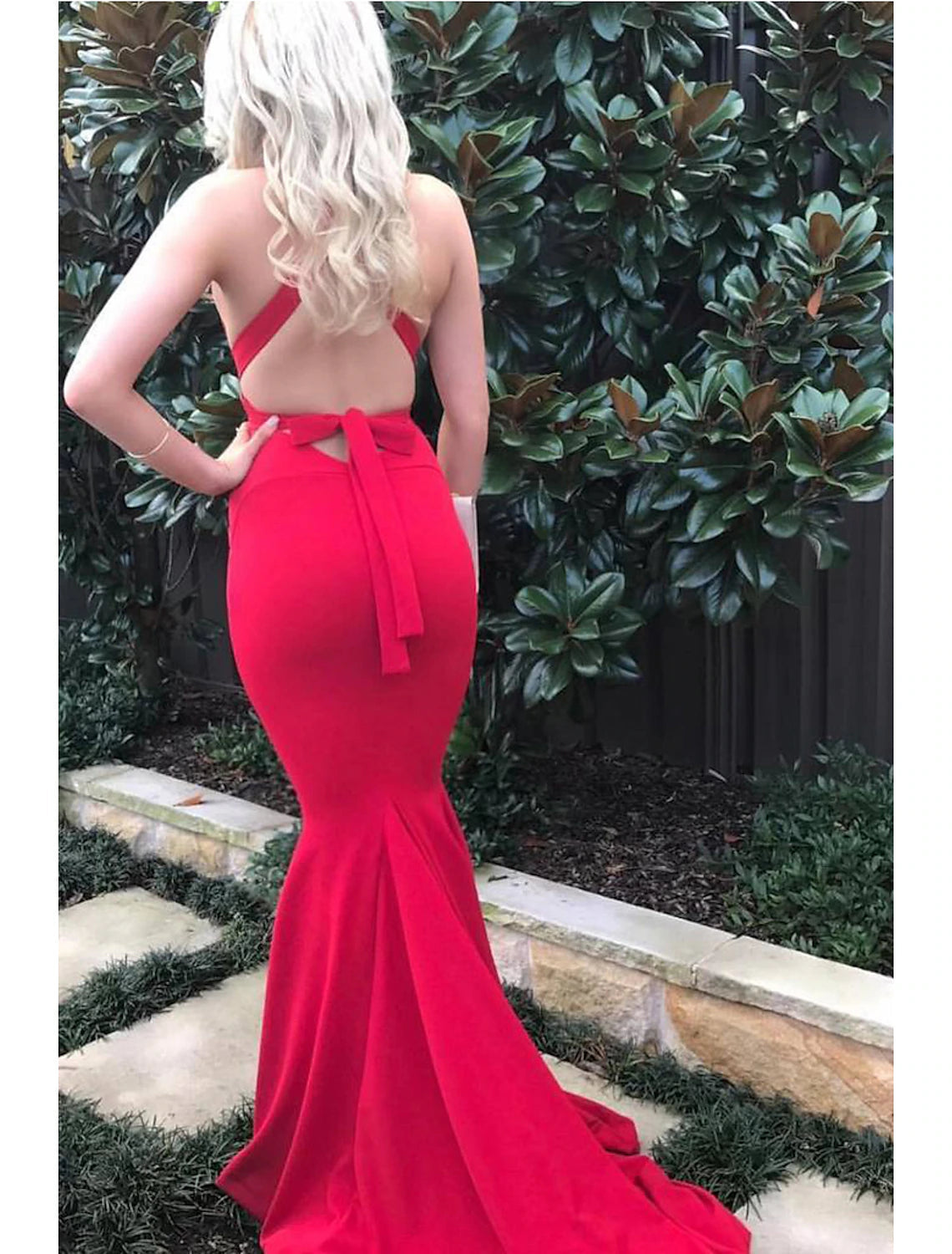 Mermaid / Trumpet Evening Gown Sexy Dress Formal Court Train Sleeveless V Neck Stretch Fabric with Strappy Pure Color