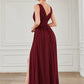 A-Line Evening Gown Minimalist Dress Wedding Guest Floor Length Sleeveless V Neck Chiffon