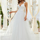 Reception Simple Wedding Dresses A-Line Sweetheart V Wire Regular Straps Sweep / Brush Train Tulle Bridal Gowns With Crystals