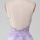 Light Purple A-Line Spaghetti Straps Long Prom Dress V-neck Floor Length