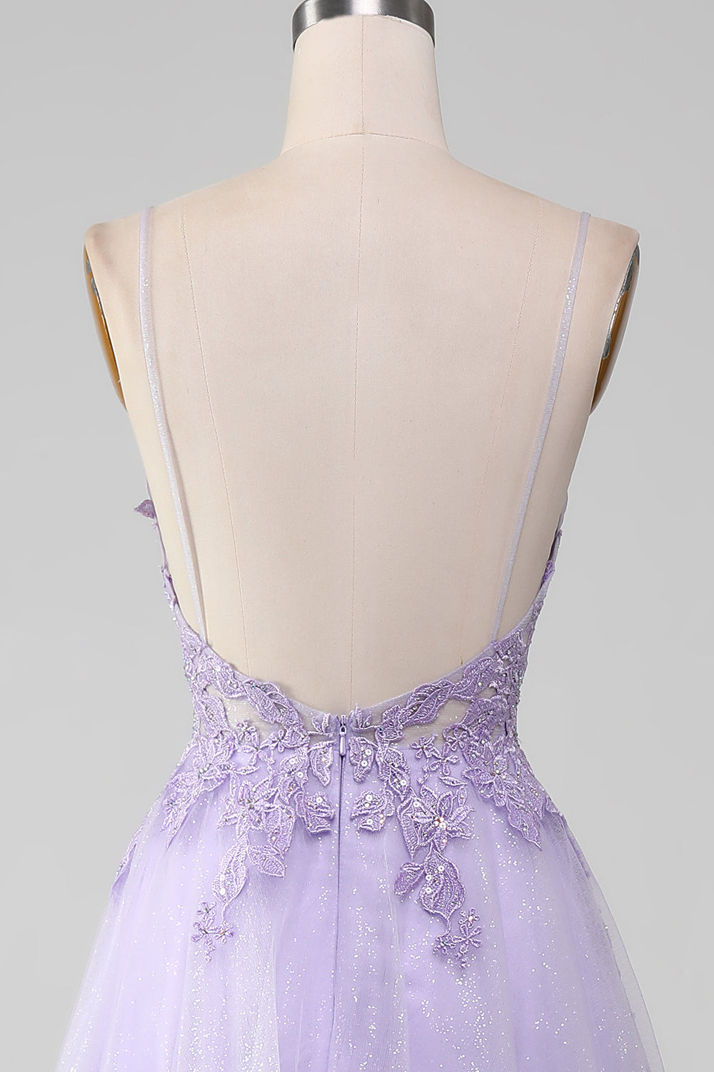 Light Purple A-Line Spaghetti Straps Long Prom Dress V-neck Floor Length