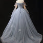 A-Line Tulle Lace Long Prom Dress With Flower