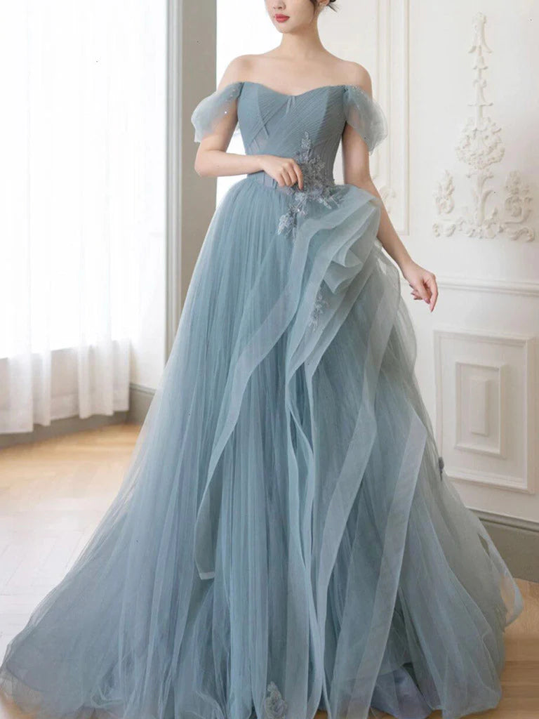 A-Line Lace Long Prom Dress Pure Color