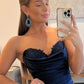A Line Sweethaert Navy Blue Long Prom Dress with Split Front Sexy Evening Dresses