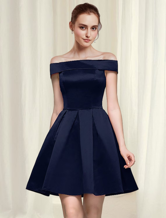 A-Line Cocktail Dresses Reformation Amante Dress Homecoming Short / Mini Sleeveless Off Shoulder Satin