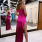 Satin Spaghetti Straps Long Prom Dress With Split Sexy