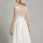 A-Line Wedding Dresses Jewel Neck Tea Length Lace Tulle Cap Sleeve Beautiful Back with Appliques Short