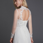 A-Line Wedding Dresses High Neck Court Train Chiffon Lace Long Sleeve Vintage Plus Size Backless with Lace