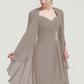 Scalloped Neck 34 Sleeve Knee-Length Chiffon Mother of the Bride Dress With Pleated Beading Appliqued