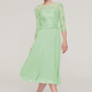 A-linePrincess Bateau 34 Sleeve Tea-Length Chiffon Mother of the Bride Dress With Beading Lace Pure Color