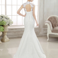 Wedding Dresses High Neck Lace Cap Sleeve Sexy Illusion Detail Backless with Beading