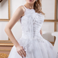 A-Line Wedding Dresses One Shoulder Court Train Lace Organza Satin Spaghetti Strap with Ruched Lace Insert Cascading