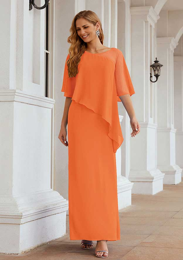 Sleeveless Scoop Neck Ankle-Length Chiffon Mother of the Bride Dress Pure Color