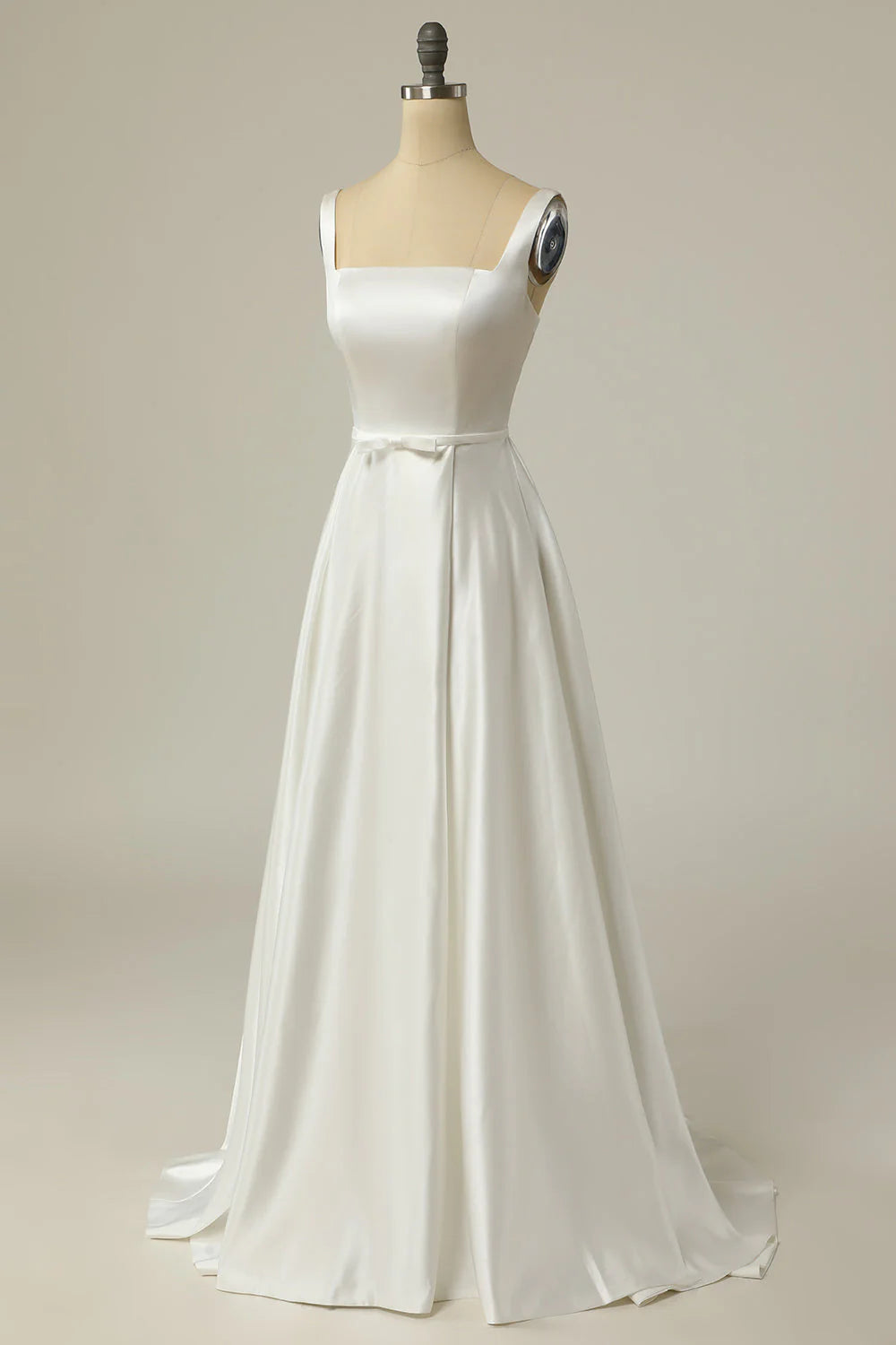 A Line Square Neck Long Wedding Dress Pure Color