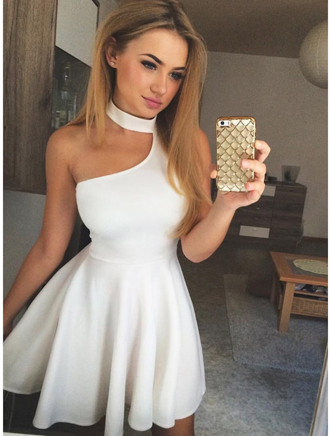 A-Line Cocktail Dresses Minimalist Dress Party Wear Short / Mini Sleeveless Halter Homecoming Dresses