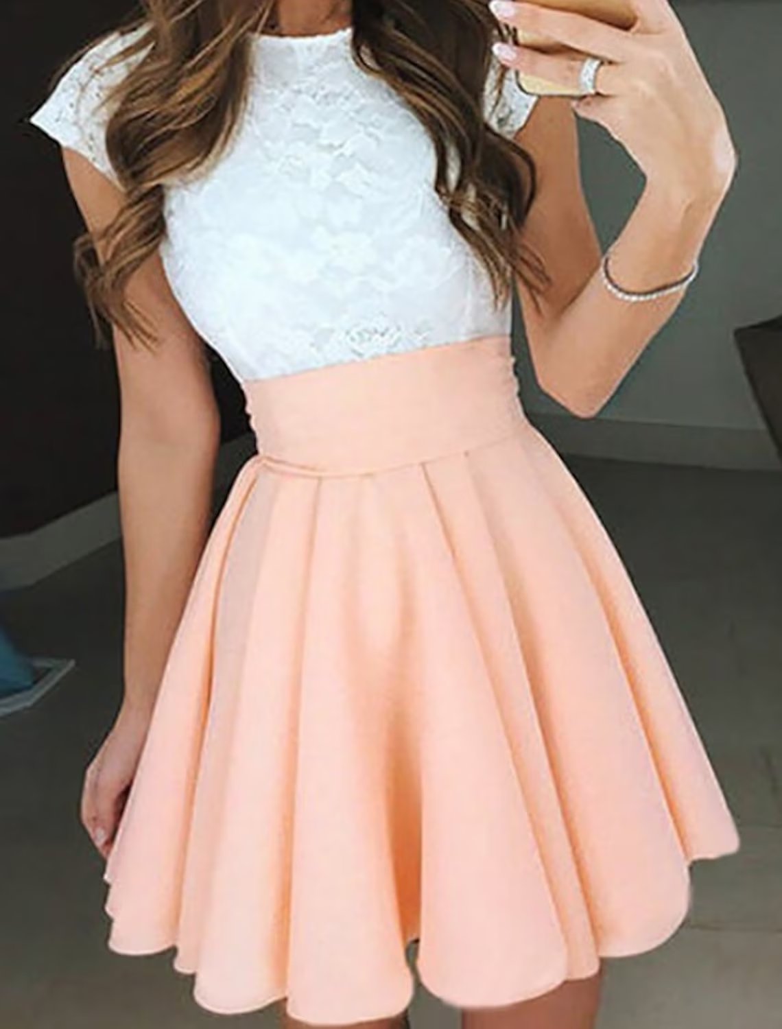 A-Line Beautiful Back Flirty Graduation Cocktail Party Dress Jewel Neck Short Sleeve Short / Mini Chiffon