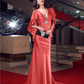 Mermaid / Trumpet Celebrity Style Dress Formal Evening Sweep / Brush Train Sleeveless Plunging Neck Stretch Satin V Back