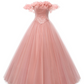 Ball Gown Prom Dresses Puffy Dress Quinceanera Floor Length Sleeveless Off Shoulder Tulle with Pearls