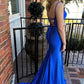 Red Mermaid Backless Prom Dresses Long Evening Dresses With Slit
