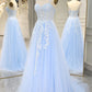 Mermaid Prom Dress With Appliques Spaghetti Straps Long Sky Blue