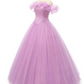 Ball Gown Prom Dresses Puffy Dress Quinceanera Floor Length Sleeveless Off Shoulder Tulle with Pearls