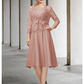 Two Piece A-Line Mother of the Bride Dress Elegant Jewel Neck Knee Length Chiffon Lace 3/4 Length Sleeve with Bow(s)