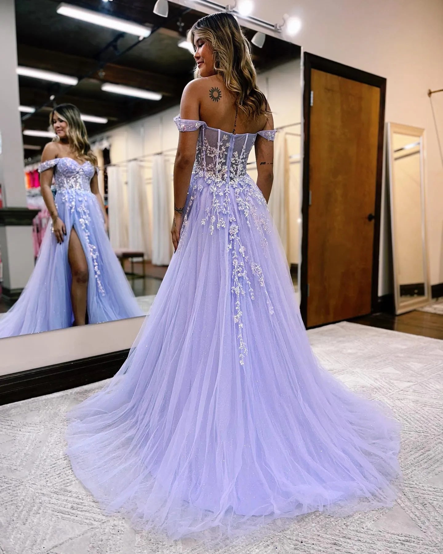 A line Off The Shoulder With Appliques Prom Dress Sexy Long