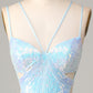 Bodycon Spaghetti Straps Blue Sequins Short Homecoming Dress Sexy