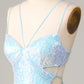 Bodycon Spaghetti Straps Blue Sequins Short Homecoming Dress Sexy