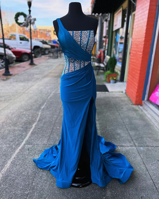 Mermaid One Shoulder Prom Dress with Rhinestones Sexy Evening Dresses