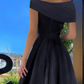 A-Line Prom Dresses Little Black Dress Dress Formal Floor Length Short Sleeve Off Shoulder Satin