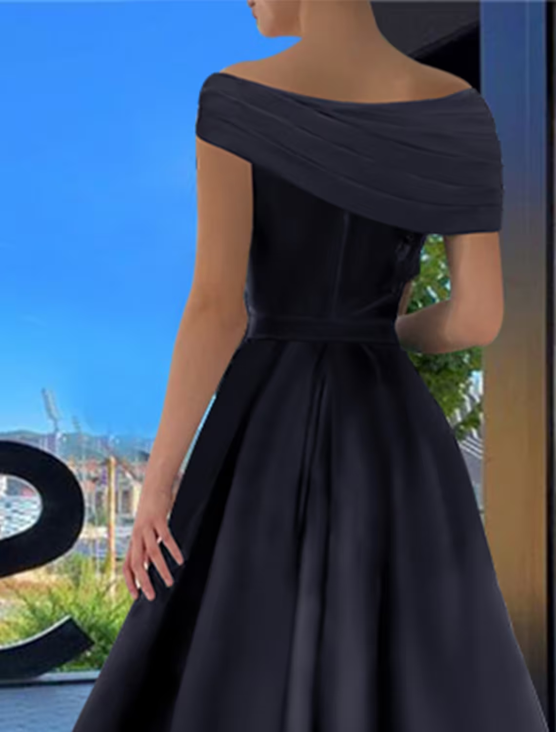 A-Line Prom Dresses Little Black Dress Dress Formal Floor Length Short Sleeve Off Shoulder Satin