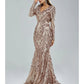 Mermaid / Trumpet Evening Gown Sparkle & Shine Dress Formal Court Train Long Sleeve V Neck African American Lace