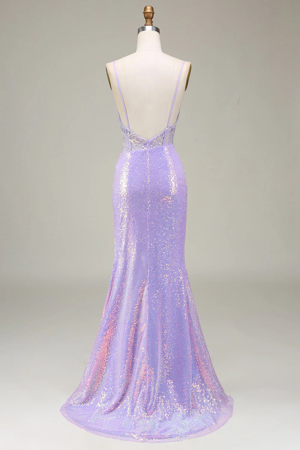 Mermaid LighT Corset Prom Dress with Slit V-neck Sparkly Long