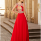 A-Line Evening Gown Sparkle & Shine Dress Party Wear Floor Length Sleeveless Halter Chiffon