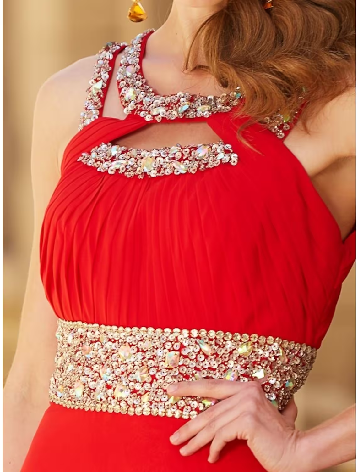 A-Line Evening Gown Sparkle & Shine Dress Party Wear Floor Length Sleeveless Halter Chiffon