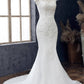 White Lace Beaded Cap Sleeve Trumpet Wedding Dress Beautiful