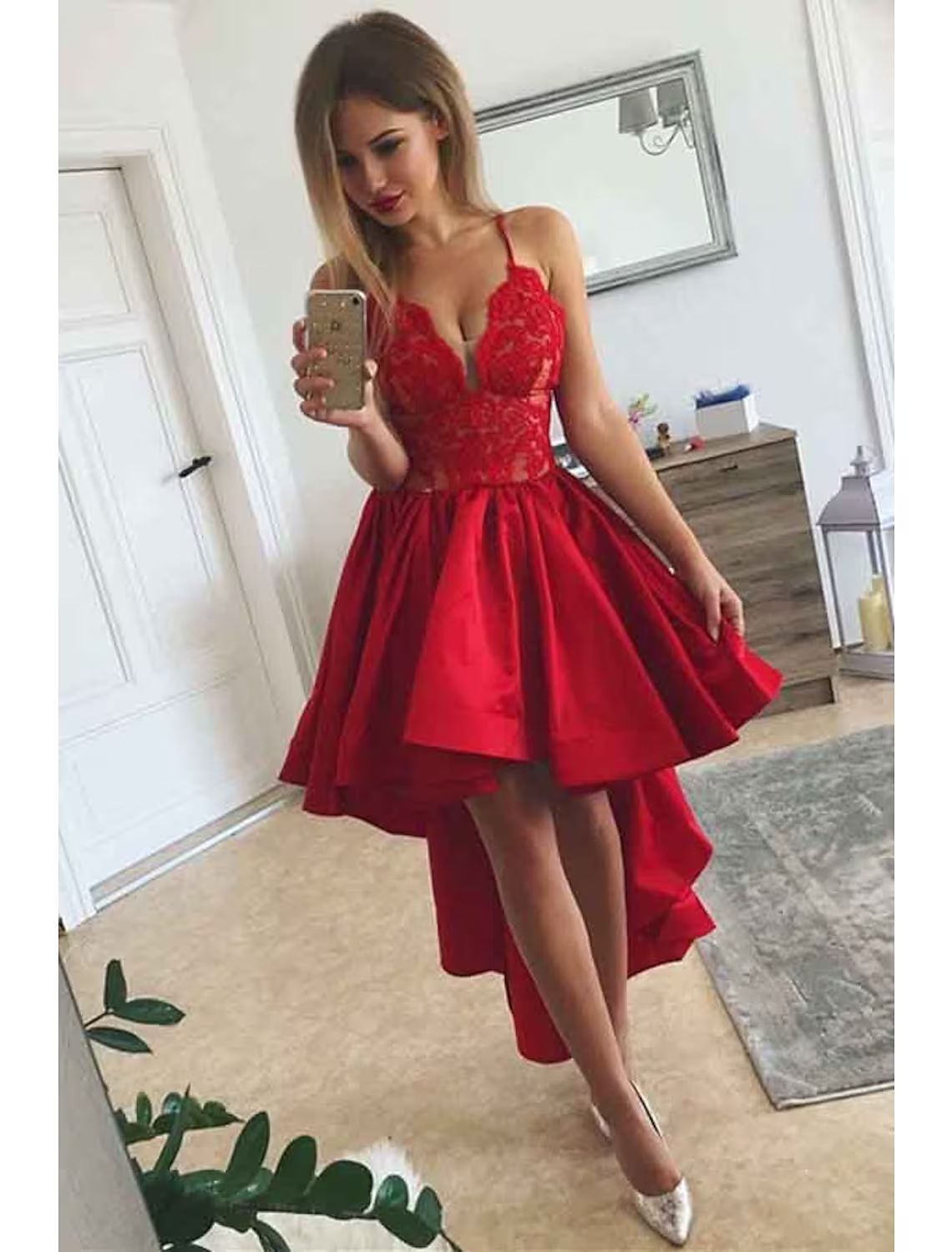 A-Line Prom Dresses Party Dress Wedding Party Asymmetrical Sleeveless V Neck Satin