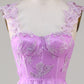 A Line Square Neck Corset Prom Dress with 3D Butterflies Floor Length Charming Evening Party Dress