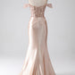 Champagne Mermaid Off The Shoulder Sequins Corset Prom Dress With Slit Evening Dresses